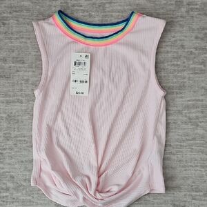 Sleeveless Pink Top with Rainbow Collar